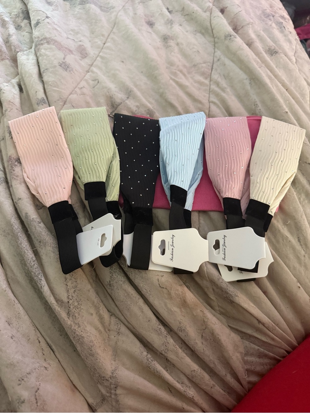 Assorted Ribbed Rhinestone Headbands - Pastel & Black Set